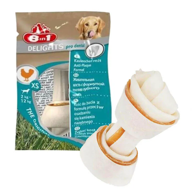 8in1 Delight Prodental Tavuk Dolgulu Burgu Kemik XS - 1