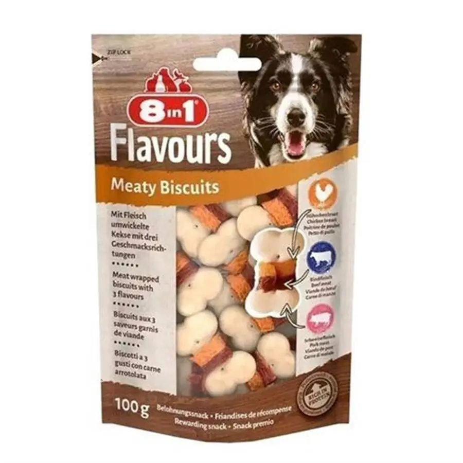 8in1 Flavours Meaty Biscuits Kıtır Köpek Ödülü 100 gr - 1