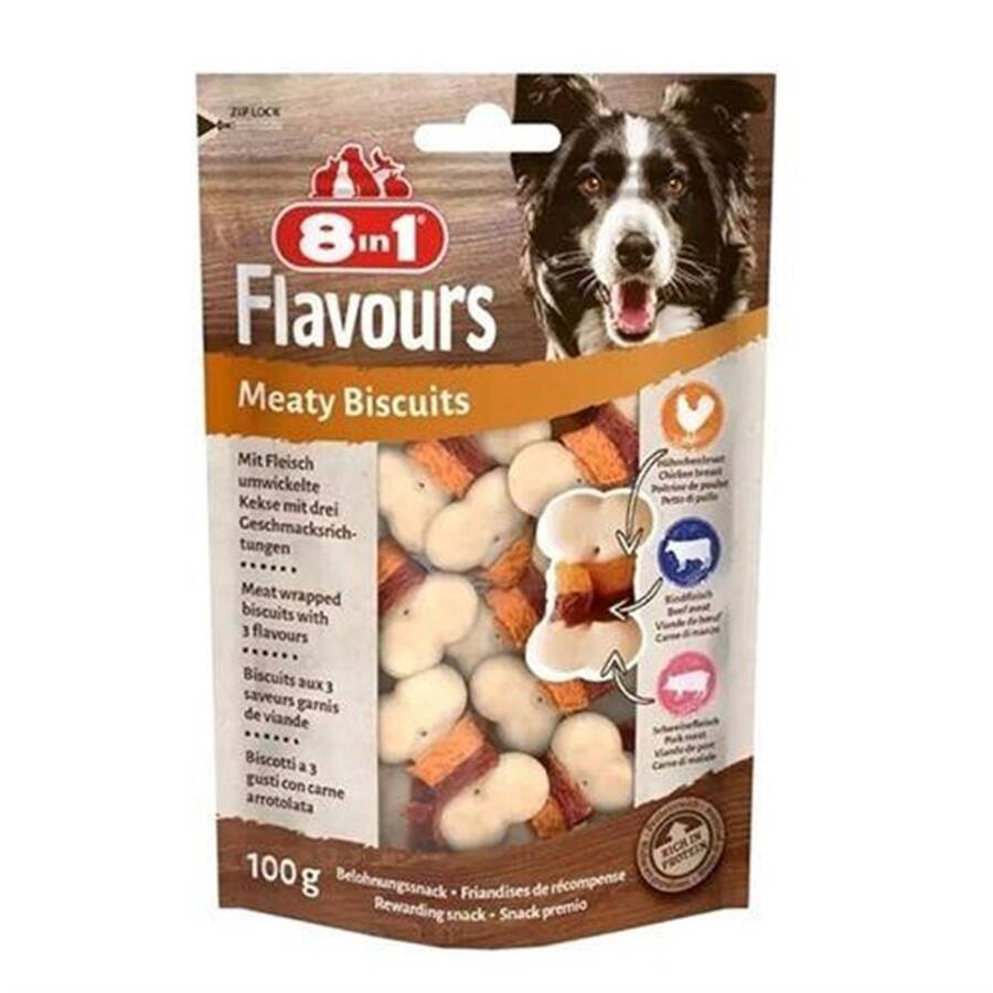 8in1 Flavours Meaty Biscuits Kıtır Köpek Ödülü 100 g - 1