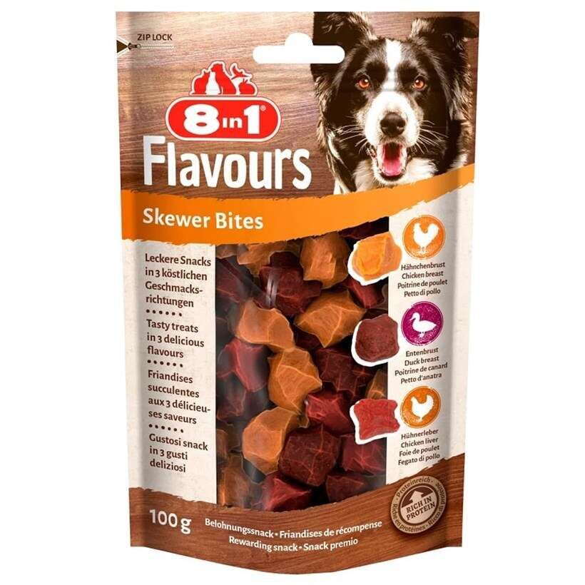 8in1 Flavours Skewer Bites Kuşbaşı Dilimli Çiğneme Köpek Ödülü 100gr - 1