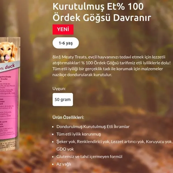 8in1 Freeze Dried Ördekli Doğal Köpek Ödül Maması 50 Gr - 3