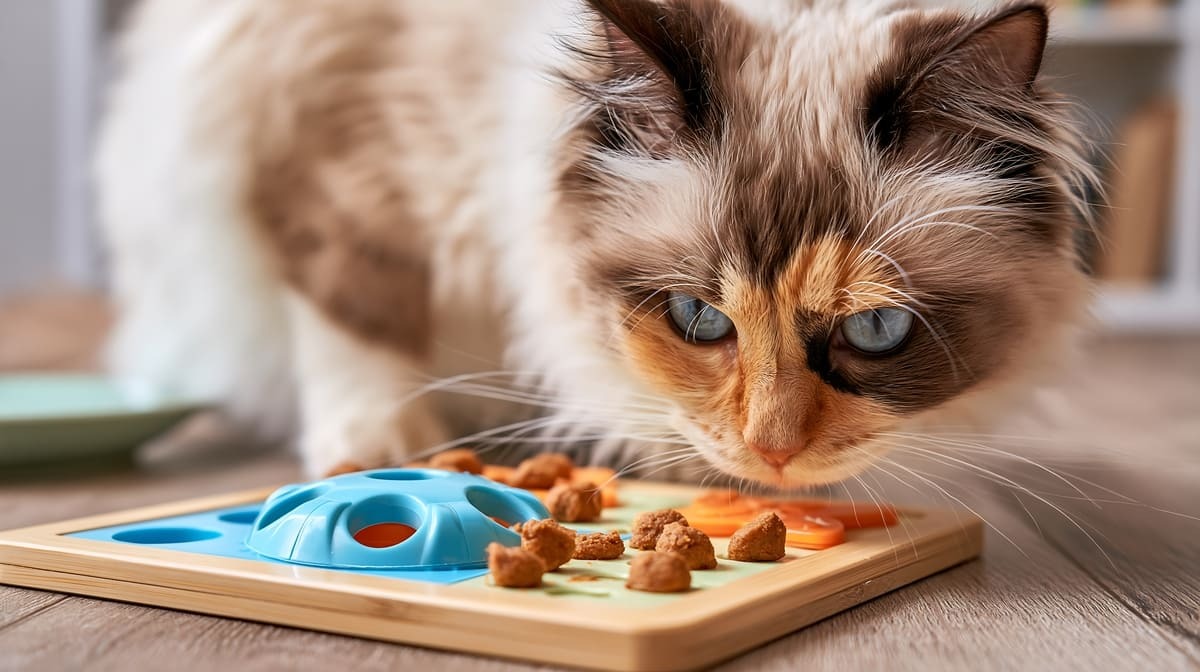 interaktif kedi oyuncağı ile oynayan kedi