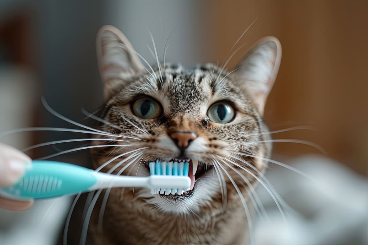 diş fırçası ve kedi