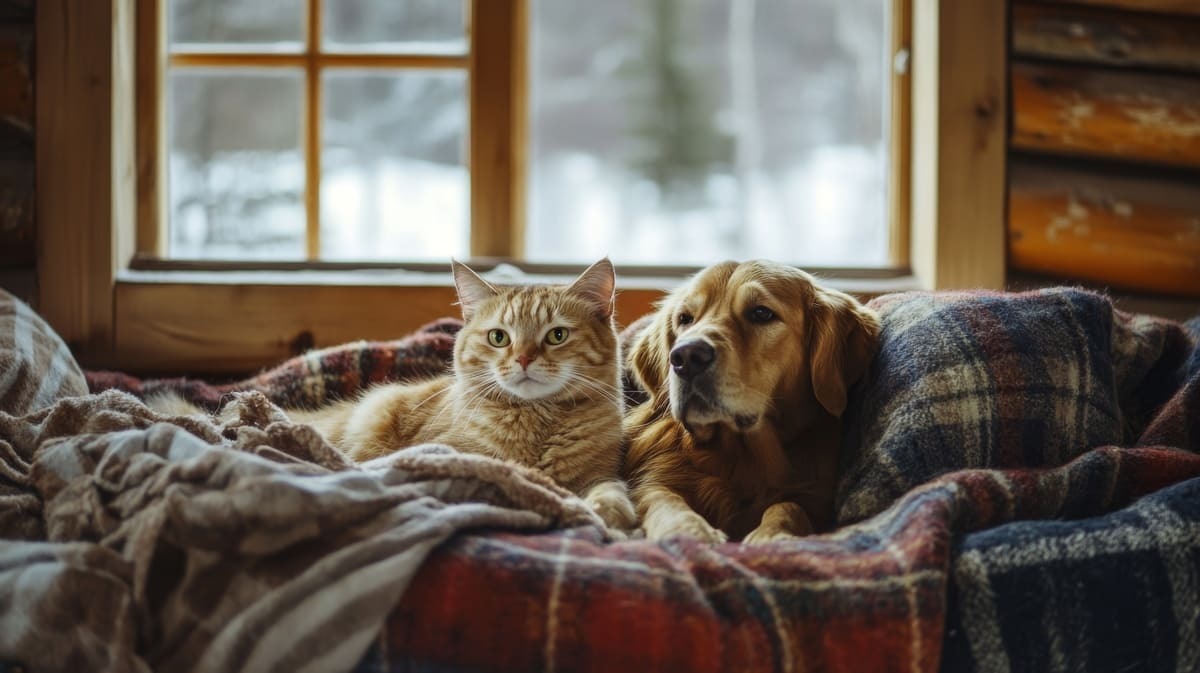 birlikte uyuklayan kedi ve köpek