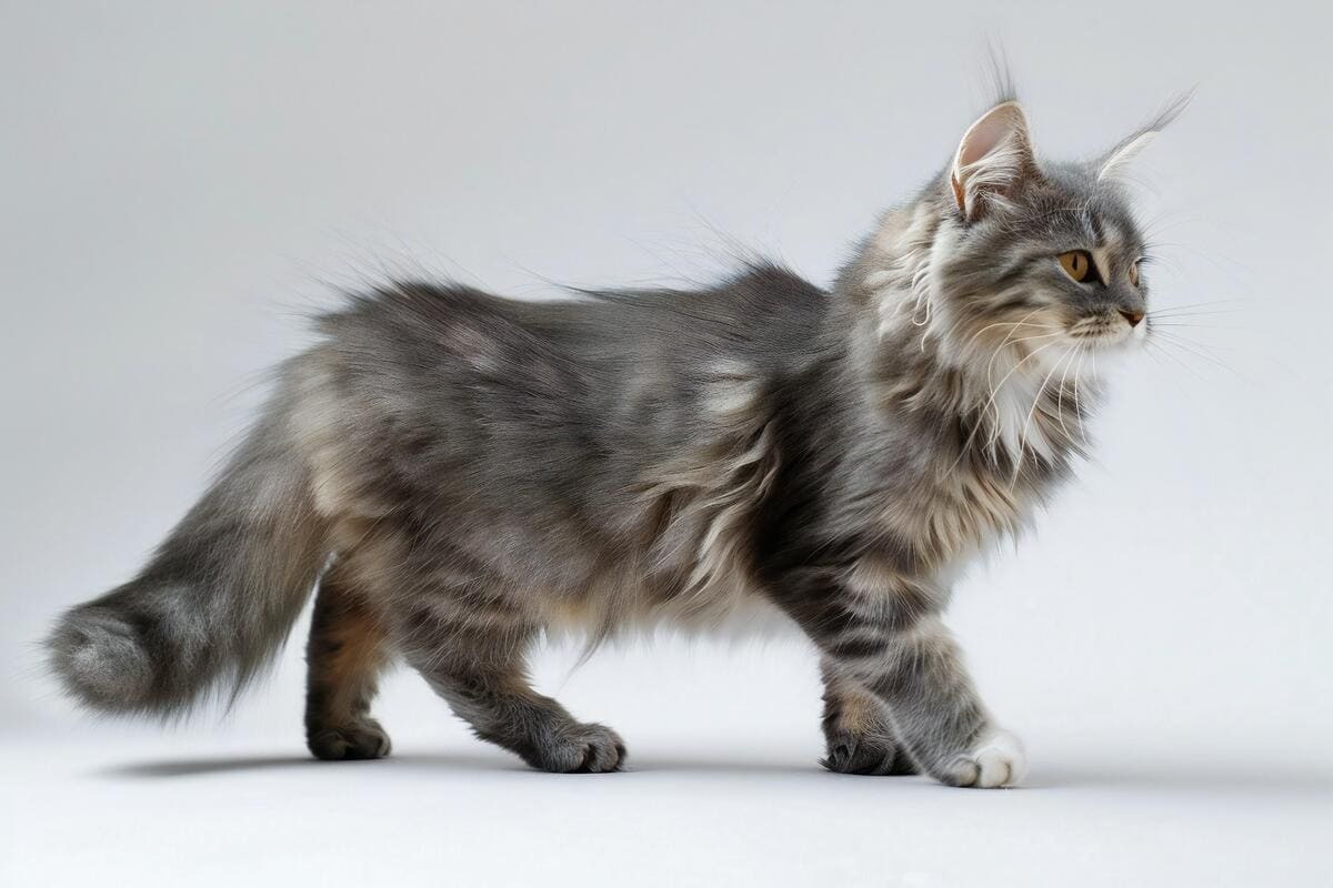 yandan çekilmiş Maine Coon kedisi vücut fotoğrafı