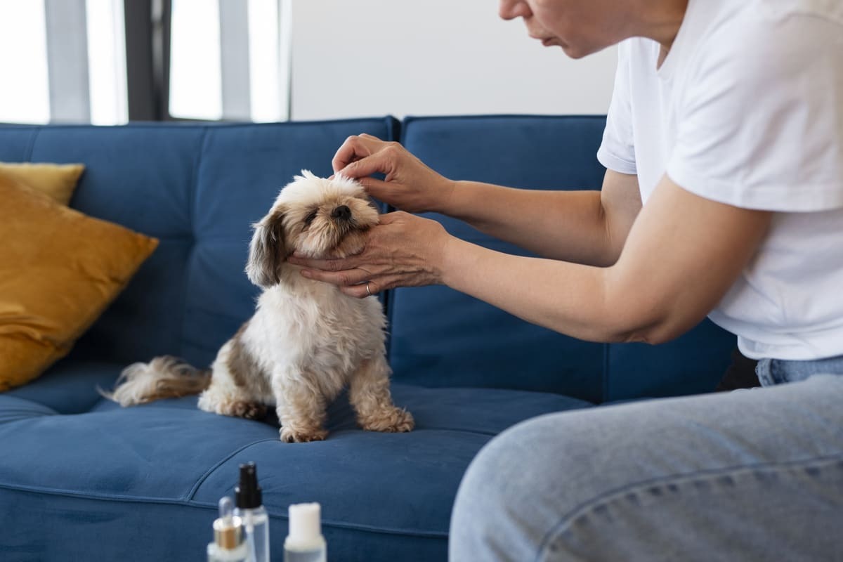 kulak bölgesi temizlenen küçük ırk köpek