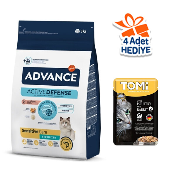 Advance Sensitive Somonlu Kısırlaştırılmış Kedi Maması 3 kg - 1