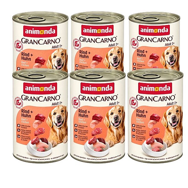 Animonda GranCarno Sığır ve Tavuk Etli Yetişkin Köpek Yaş Maması 400 g (6 Adet) - 1