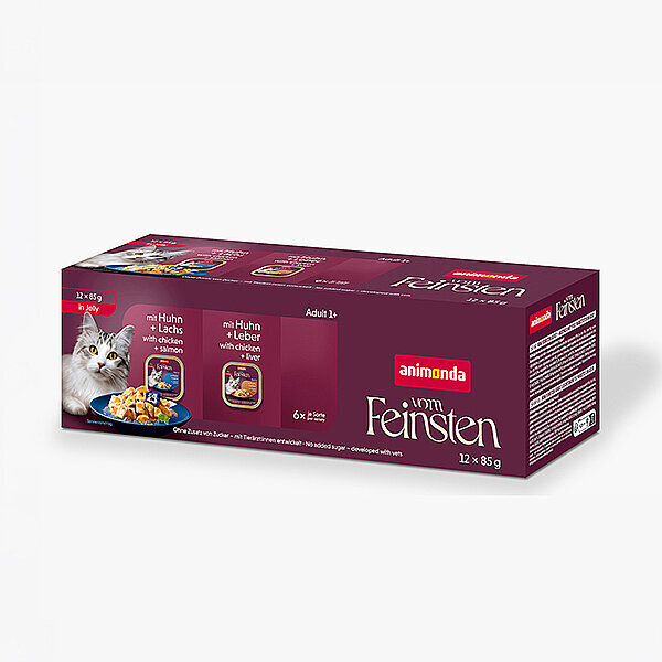 Animonda Vom Feinsten Jelly Tavuklu-Ciğerli-Somonlu Yetişkin Kedi Konservesi Multipack 12x85 g