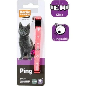 Flamingo Kedi Boyun Tasması Çıngıraklı Balık Desenli Pembe 30 CM