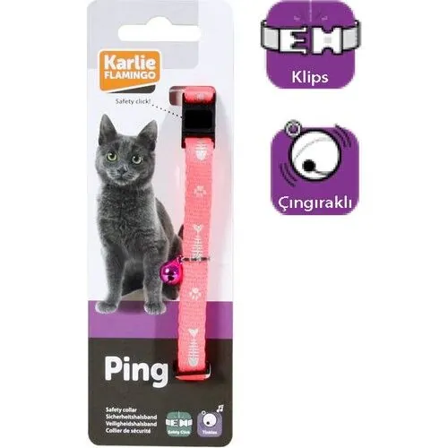 Flamingo Kedi Boyun Tasması Çıngıraklı Balık Desenli Pembe 30 CM - 1