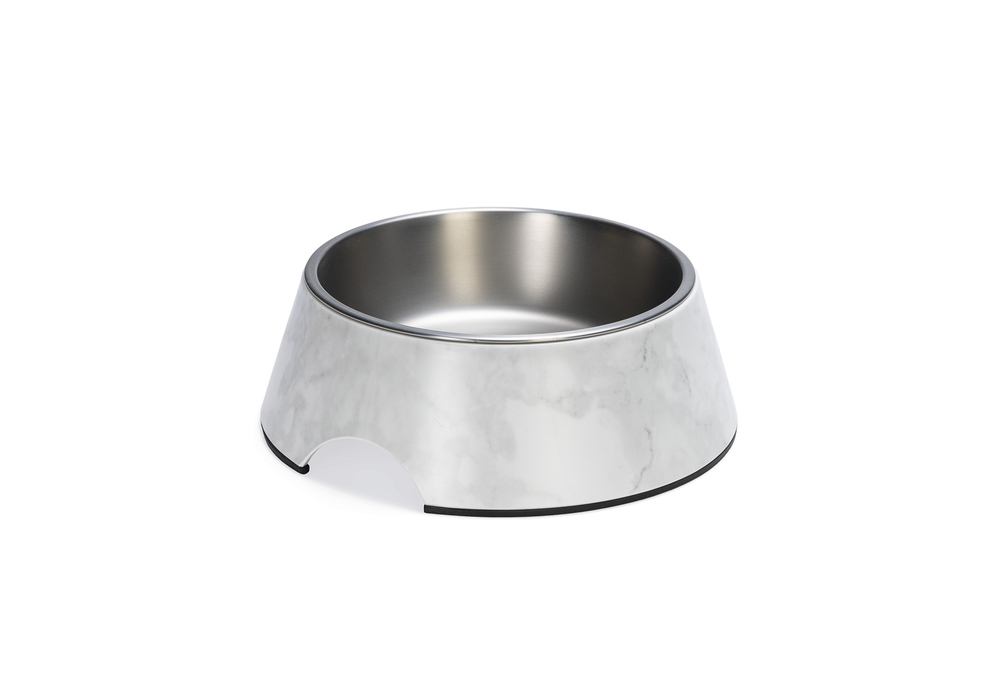 Beeztees DBL Köpek Mama Su Kabı, Mat Paslanmaz Çelik, Beyaz Mermer Görünümlü, 22cm, 700ml - 3