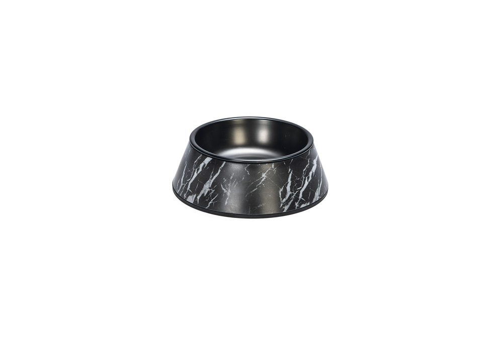 Beeztees DBL Köpek Mama Su Kabı, Mat Siyah Paslanmaz Çelik, Siyah Mermer Görünümlü, 14cm, 160ml - 1