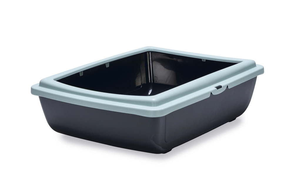 Beeztees Kalın Kenarlı Açık Kedi Tuvaleti, Açık Mavi Antrasit, 48x38x14cm - 1