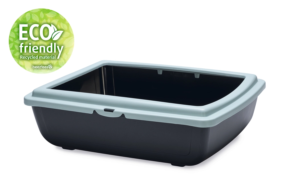 Beeztees Kalın Kenarlı Açık Kedi Tuvaleti, Açık Mavi Antrasit, 48x38x14cm - 2