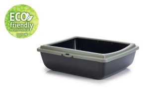 Beeztees Kalın Kenarlı Açık Kedi Tuvaleti, Antrasit Mavi, 48x38x14cm