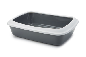 Beeztees Kalın Kenarlı Açık Kedi Tuvaleti, Gri, 50x37x14cm