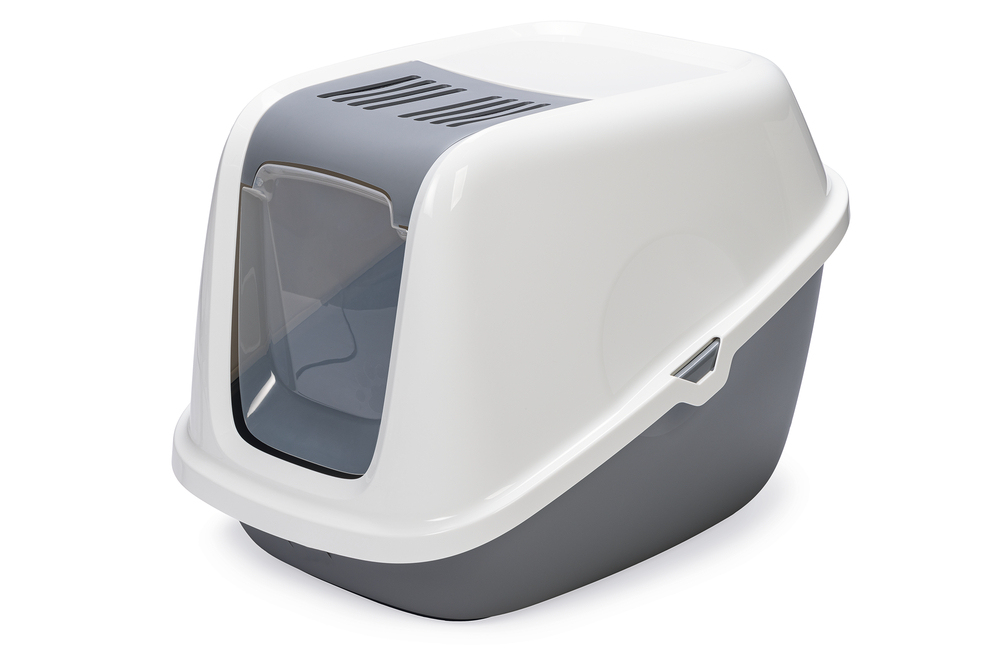 Beeztees Kapalı Büyük Kedi Tuvaleti, Koku Filtreli, Gri Beyaz, 75,5x56x55,5cm - 1