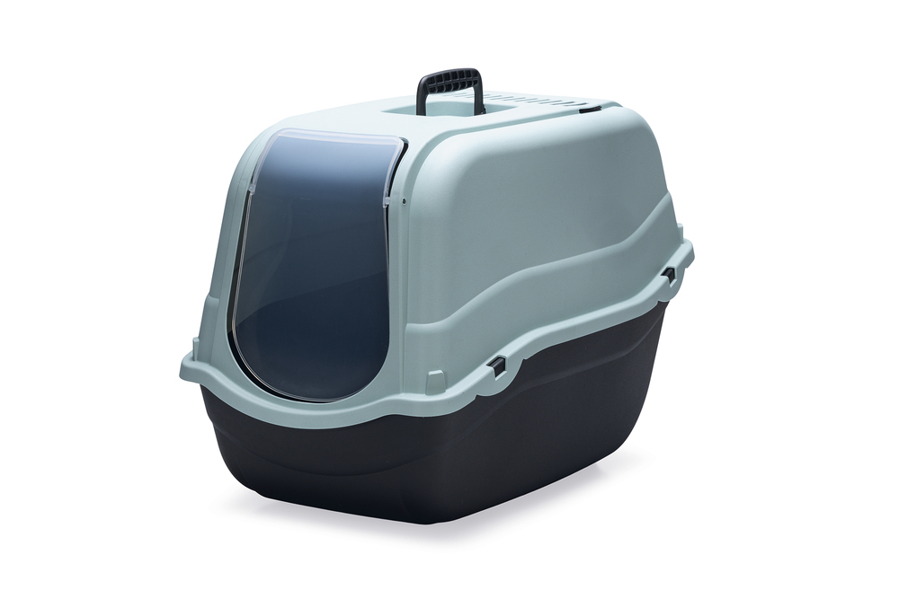 Beeztees Kapalı Kedi Tuvaleti, Koku Filtreli, Açık Mavi Antrasit, 57x39x41cm - 1