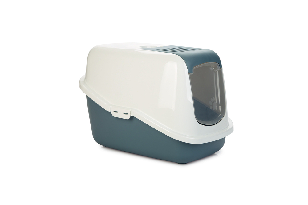 Beeztees Kapalı Kedi Tuvaleti, Koku Filtreli, Mavi Beyaz, 56x39x39cm - 1