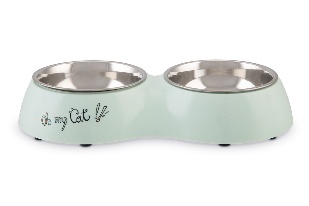 Beeztees Kedi İkili Mama ve Su Kabı, Paslanmaz Çelik, Mint, 27x14x4,5cm, 2x160ml - 1