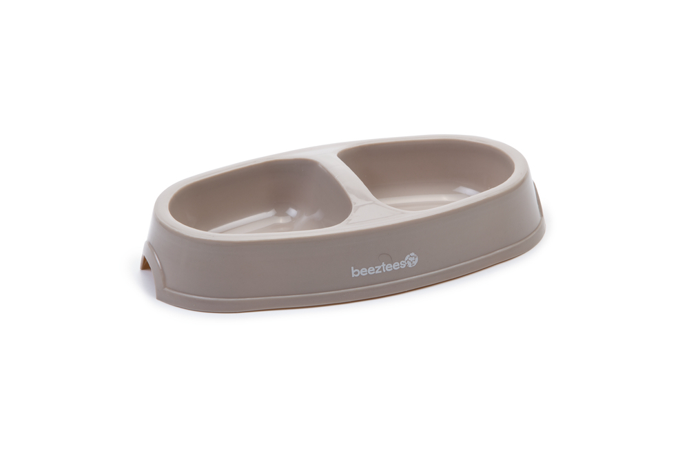 Beeztees Kedi İkili Mama ve Su Kabı, Plastik, Bej, 2x150ml - 1