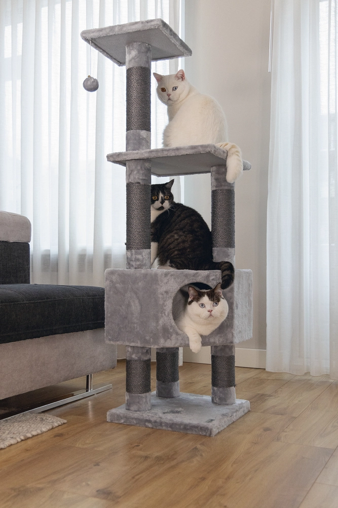 Beeztees Kedi Köşe Tırmalama ve Oyun Evi, Gri, 40x40x135cm - 2