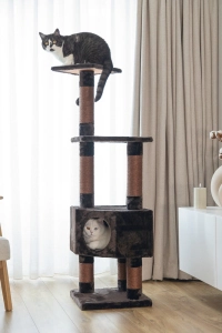 Beeztees Kedi Köşe Tırmalama ve Oyun Evi, Kahverengi, 40x40x135cm - 4