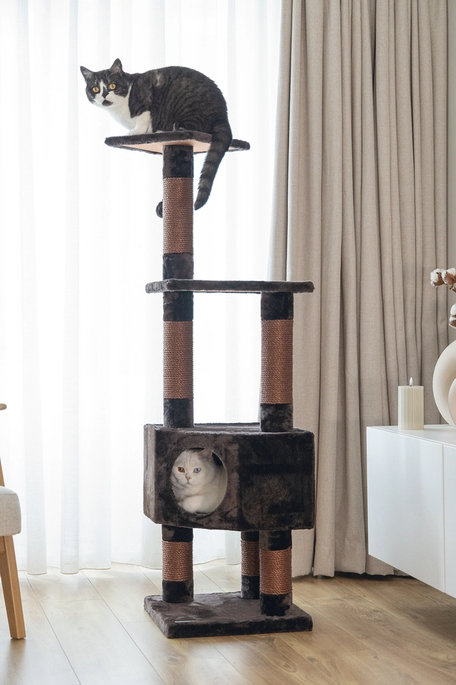 Beeztees Kedi Köşe Tırmalama ve Oyun Evi, Kahverengi, 40x40x135cm - 4