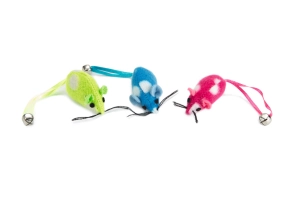 Beeztees Kedi Oyuncağı, Peluş Zilli Fare, 3 Adet, Çeşitli Renklerde, 5cm