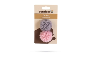 Beeztees Kedi Oyuncağı, Top, Yün, Pembe ve Gri, 2 Adet, 4cm - 2