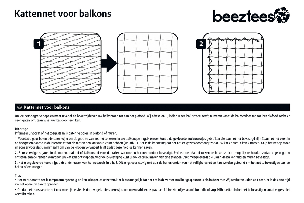 Beeztees Kedi Pencere veya Balkon Koruma Filesi, Şeffaf, 6x3m - 2