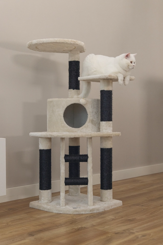 Beeztees Kedi Tırmalama ve Oyun Evi, Krem, 50x50x123cm - 2