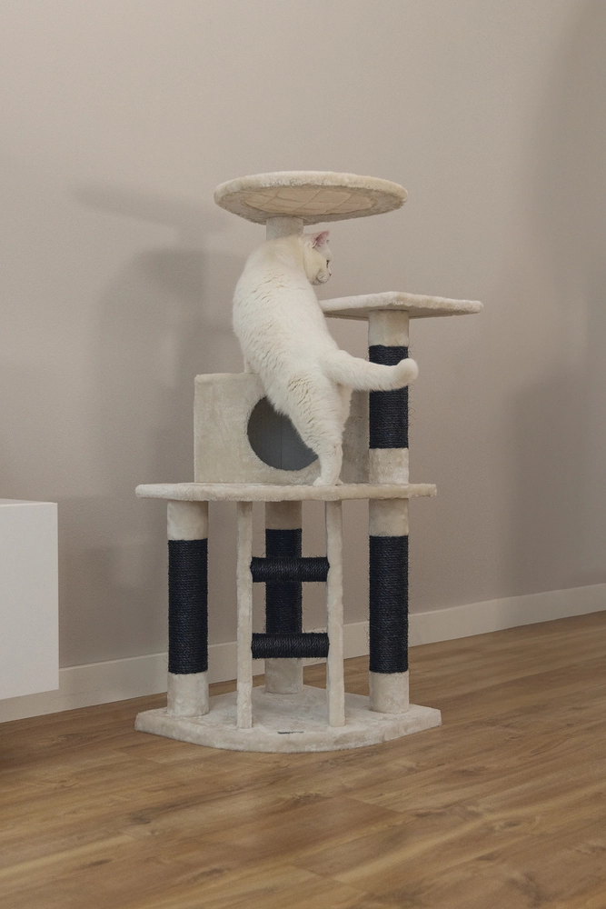Beeztees Kedi Tırmalama ve Oyun Evi, Krem, 50x50x123cm - 4