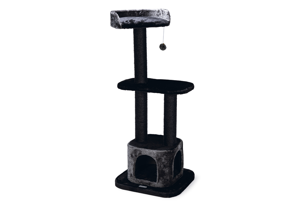 Beeztees Kedi Tırmalama ve Oyun Evi, Siyah/Gri, 50x50x120cm - 4