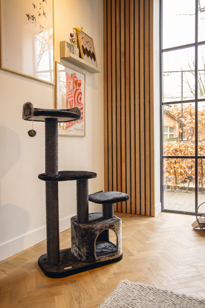 Beeztees Kedi Tırmalama ve Oyun Evi, Siyah/Gri, 60x40x115cm - 3