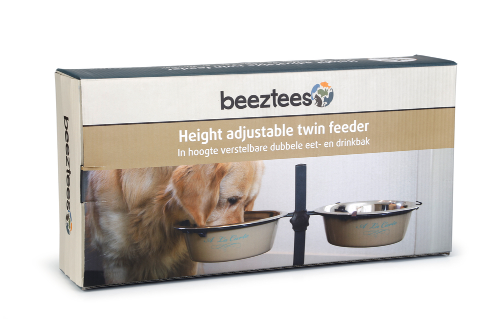 Beeztees Köpek İkili Mama Su Kabı, Ayaklı, Yeşil Krem Paslamaz Çelik, 25cm, 2x2,5L - 4