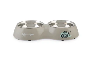 Beeztees Köpek İkili Mama ve Su Kabı, Paslanmaz Çelik, Gri, 34x17,5cm, 2x350ml