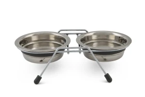 Beeztees Köpek İkili Mama ve Su Kabı, Paslanmaz Çelik, Sessiz&Kaymaz, 11cm, 2x220ml