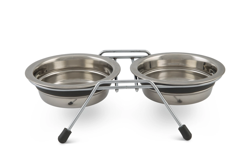Beeztees Köpek İkili Mama ve Su Kabı, Paslanmaz Çelik, Sessiz&Kaymaz, 11cm, 2x220ml - 1