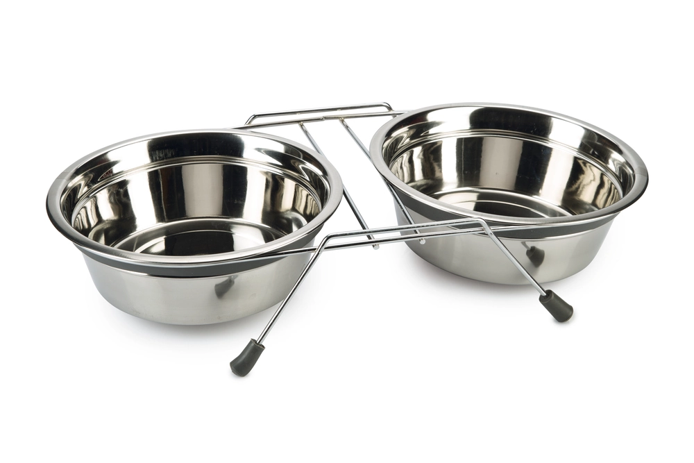 Beeztees Köpek İkili Mama ve Su Kabı, Paslanmaz Çelik, Sessiz&Kaymaz, 20cm, 2x1600ml - 1