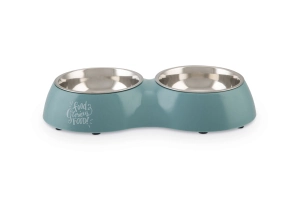Beeztees Köpek İkili Mama ve Su Kabı, Paslanmaz Çelik, Turkuaz, 34x17,5cm, 2x350ml