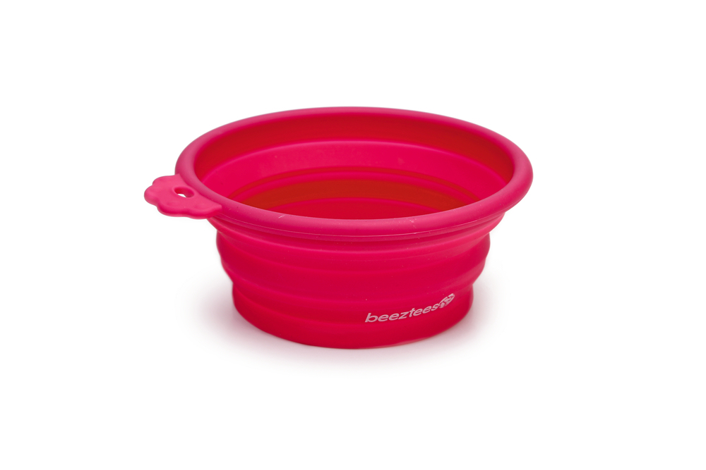Beeztees Köpek Mama ve Su Kabı, Teleskopik, Pembe, Silikon, 15,5cm, 250ml - 1