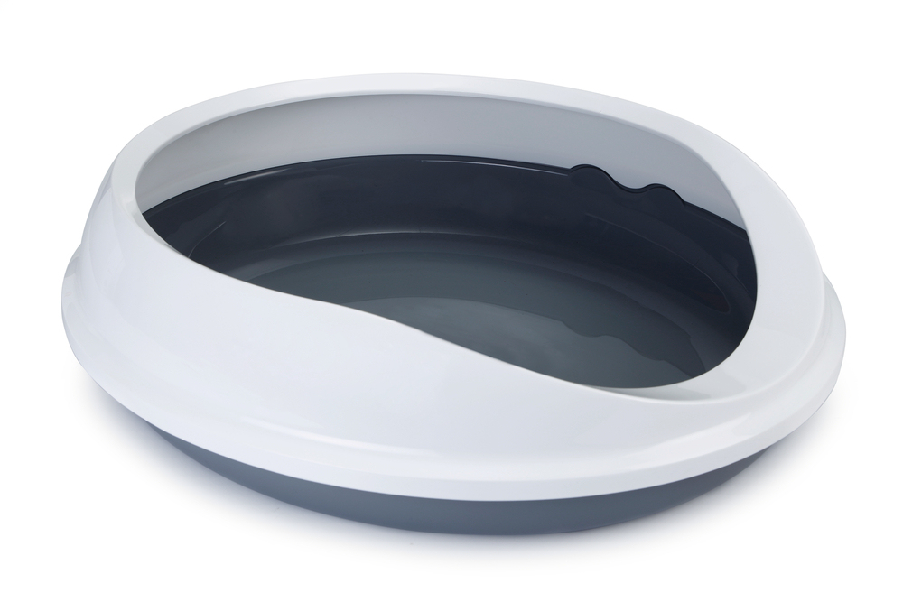 Beeztees Yüksek Kenarlı, Oval Açık Kedi Tuvaleti, Gri Beyaz, 46x55x40cm - 1