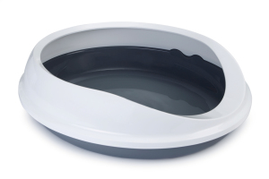 Beeztees Yüksek Kenarlı, Oval Açık Kedi Tuvaleti, Gri Beyaz, 46x55x40cm