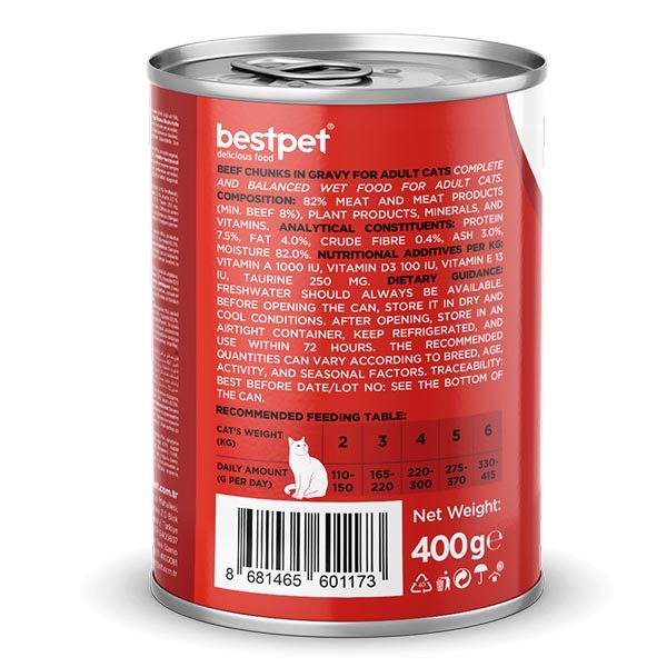 BestPet Sığır Etli Yetişkin Kedi Yaş Maması 400 g - 2