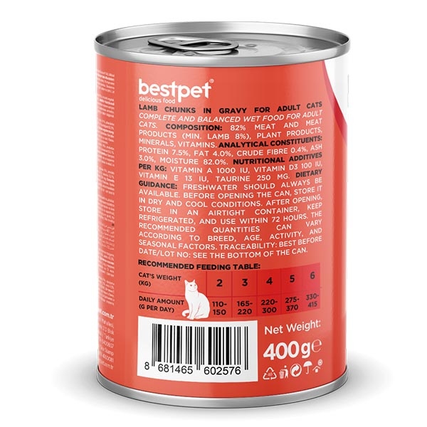 BestPet Kuzu Etli Yetişkin Kedi Yaş Maması 400 g