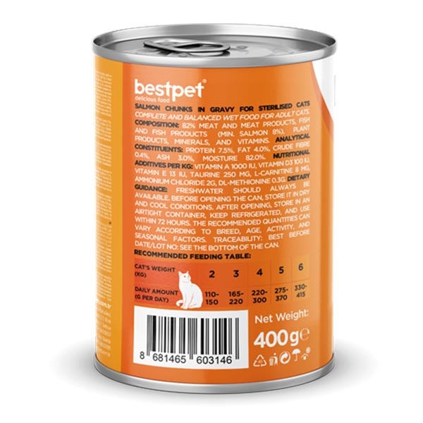 BestPet Somonlu Kısırlaştırılmış Yetişkin Kedi Yaş Maması 400 g - 2