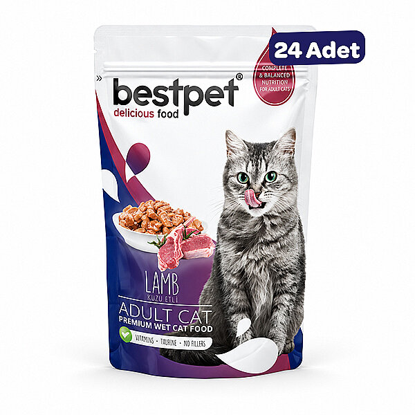 BestPet Kuzu Etli Jöleli Yetişkin Kedi Yaş Maması 85 g (24 Adet) - 1