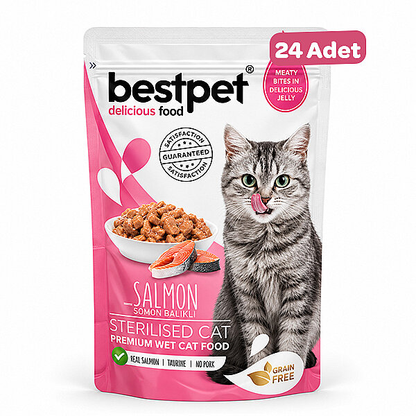 BestPet Somonlu Jöleli Yetişkin Kedi Yaş Maması 85 g (24 Adet) - 1